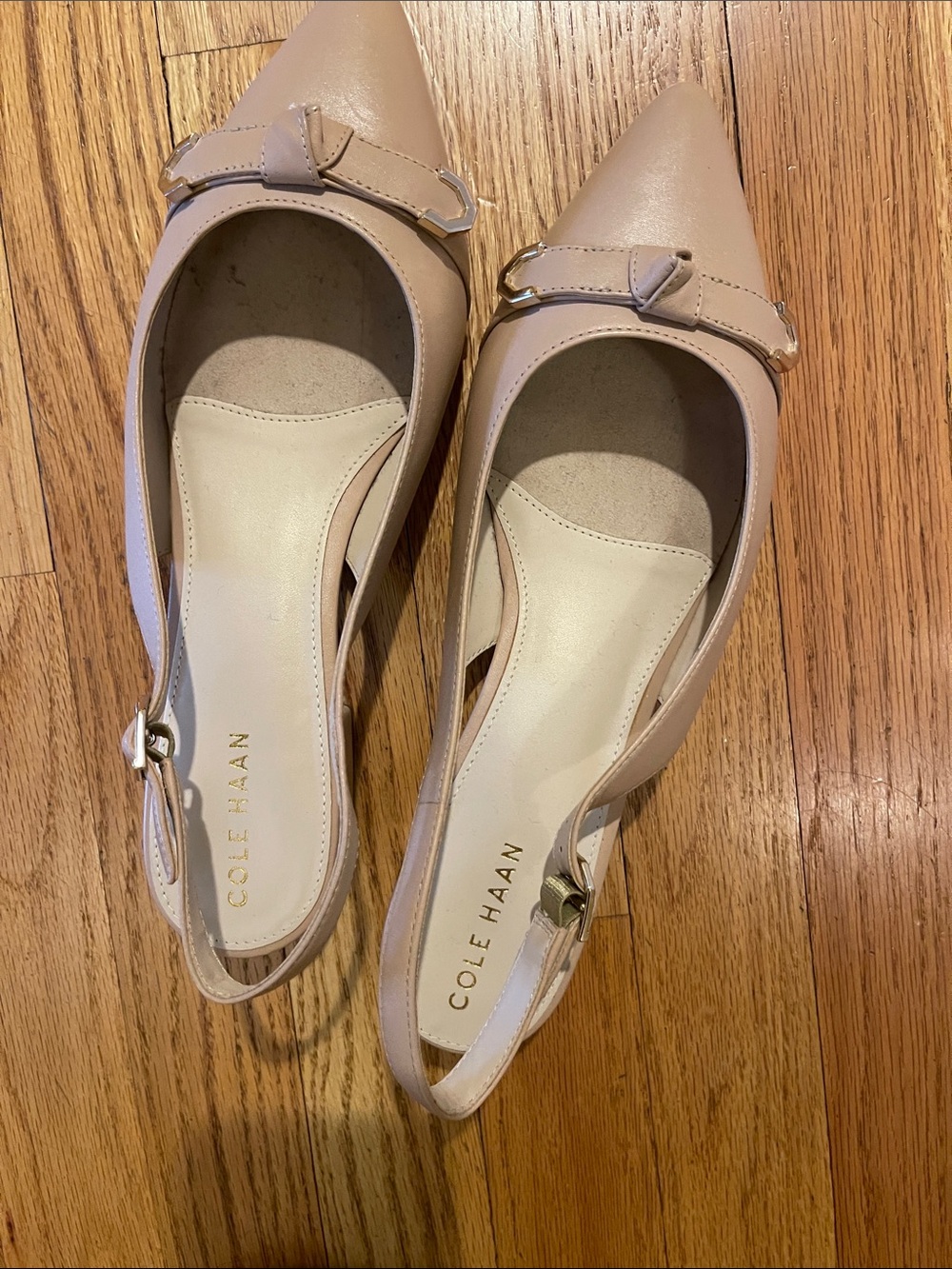 Cole Haan Nude/Beige Pointed Slingback Flats with Buckle